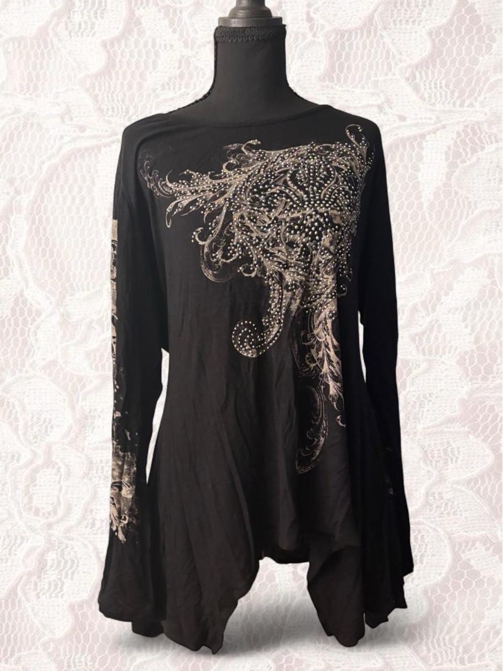Black Embellished Long Sleeve Women's Top